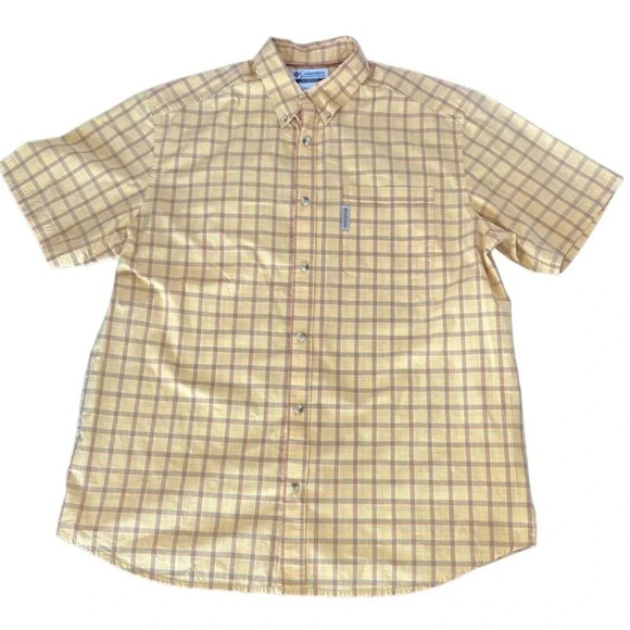 Columbia Men’s plaid short sleeved button down shirt Mustard Yellow Size L - Picture 1 of 13